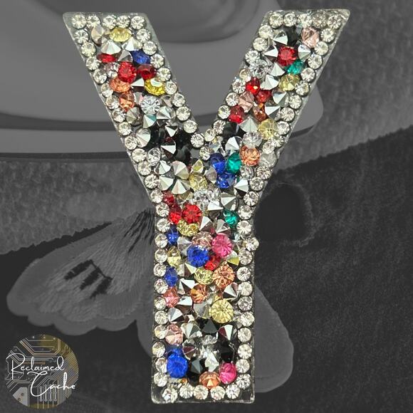 Letter Y Multicolor Rhinestone Iron On Patch - Picture 1 of 2